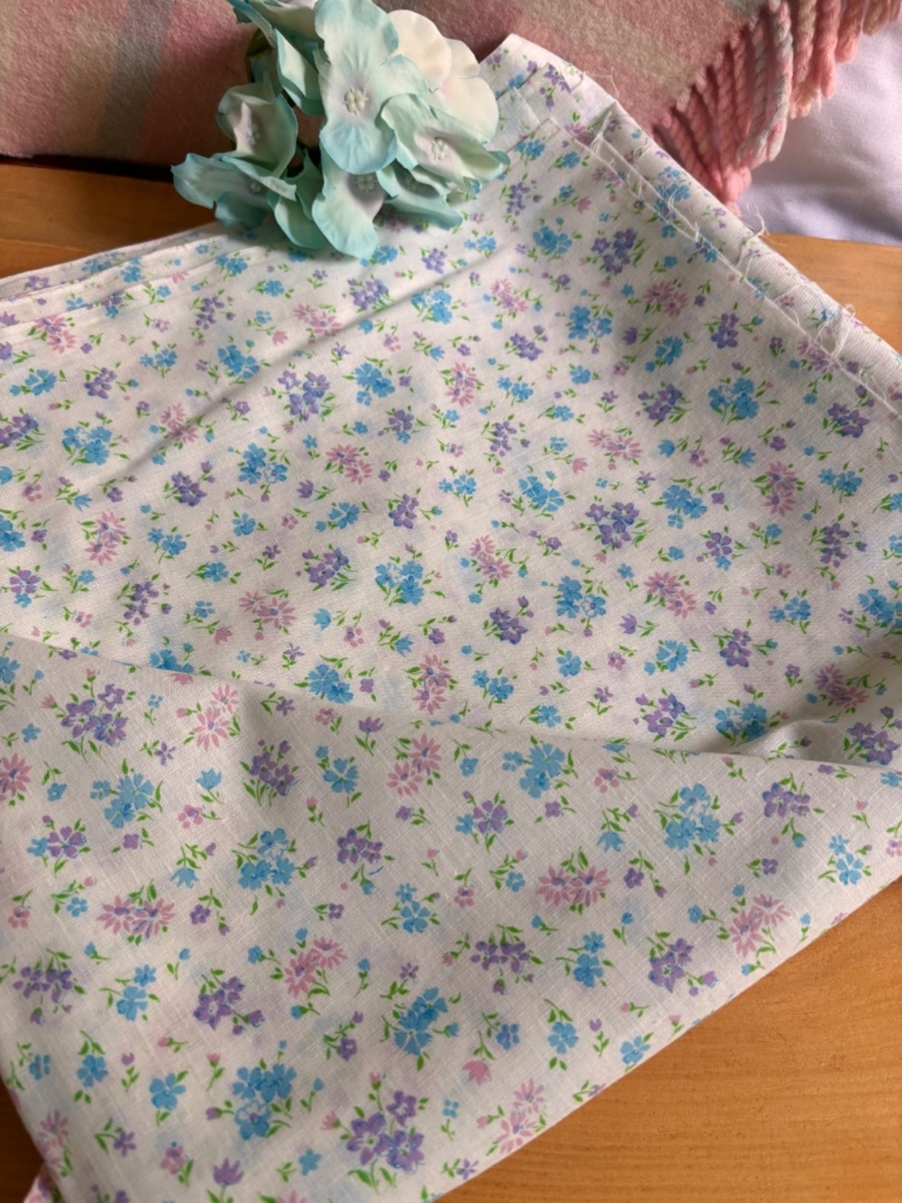 Vintage Lightweight purple, blue, green floral calico fabric